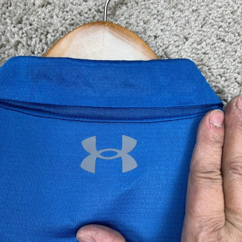 Under Armour‎ Polo Shirt Mens XL Blue Short Sleeve 3-Button Placket HeatGear EUC
